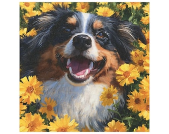 Happy Aussie Dog Car Magnet | Australian Shepherd Floral Design Vehicle Decoration Outdoor/Indoor Square Magnet Durable Car Decor