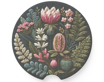 Botanical Floral Car Coaster | Soapstone Round Drink Protector