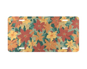 Placa decorativa de flor naranja, decoración verde para coche, decoración floral para vehículos, placa metálica botánica para automóvil, opción de compra de varias unidades.