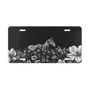 ON SALE, Horse and Flowers Vanity Plate, Black and White, Front of Car, Car Decoration, Car Accessory, License Plate