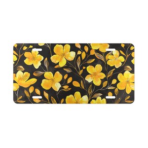 ON SALE, Yellow Flowers Black Vanity Plate, Front of Car, Car Decoration, Car Accessory, License Plate