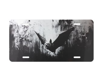 Bat Vanity Plate Black White Front of Car Car Decoration Car Accessory License Plate Metal Sign Auto Tag  Vehicle Decoration