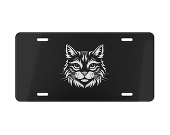 Matrícula decorativa minimalista en blanco y negro con diseño de gato. Ideal para amantes de los gatos. Decoración para coche. Accesorio para matrícula.