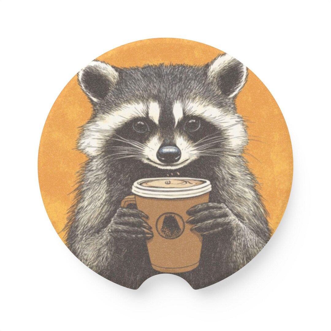 Expresso Racoons Raccoon Drinking Coffee Soapstone Car Coaster Raccoon Coaster Coffee ...