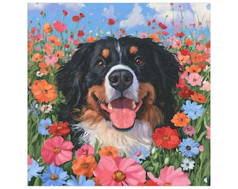 Bernese Mountain Dog in Wildflower Field Car Magnet | Floral Pet Portrait Magnet Small Gift Idea Christmas Birthday Present
