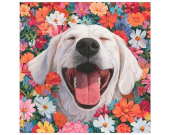 Happy Smiling Dog Floral Magnet | Car Magnet Colorful Flower Background Vehicle Decoration Outdoor/Indoor Square Magnet Durable Car Decor