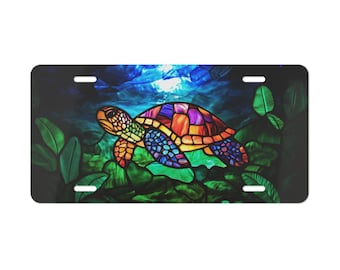 Turtle Vanity Plate Stained Glass Front of Car Car Decoration Car Accessory License Plate Metal Sign Auto Tag  Vehicle Decoration