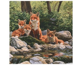 Red Fox Family Car Magnet | Wildlife Scene Magnetic Decal Vehicle Decoration Outdoor/Indoor Square Magnet Durable Car Decor Birthday Present