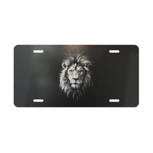 ON SALE, Black White Lion Face Vanity Plate, Front of Car, Car Decoration, Car Accessory, License Plate