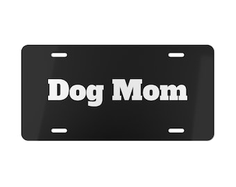 Placa de matrícula metálica para coche con diseño de mamá de perro, color blanco y negro, para la parte delantera. Decoración para coche. Accesorio para coche. Placa de matrícula metálica. Decoración para vehículos.