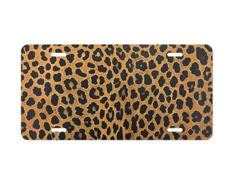 Cheetah Print Vanity Plate Skin Animal Front of Car Car Decoration Car Accessory License Plate Metal Sign Auto Tag  Birthday Gift