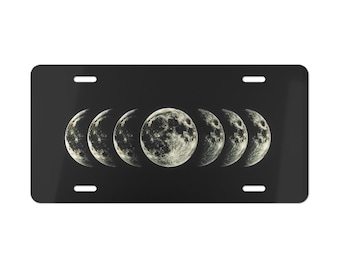 Czarna tablica rejestracyjna Moon Black Vanity, przestrzeń niebiańska, przód samochodu, dekoracja samochodu, akcesoria samochodowe, metalowa tablica rejestracyjna, etykieta samochodowa, prezent urodzinowy