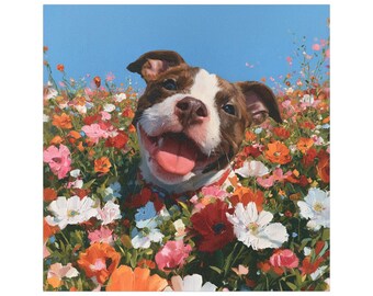 Smiling Puppy in Wildflowers Car Magnet | Dog Flower Art Magnet Vehicle Decoration Outdoor/Indoor Square Magnet Durable Car Decor
