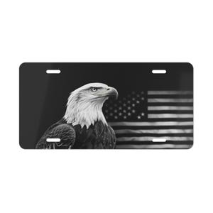 ON SALE, Eagle Black Vanity Plate American Flag White, Front of Car, Car Decoration, Car Accessory, License Plate