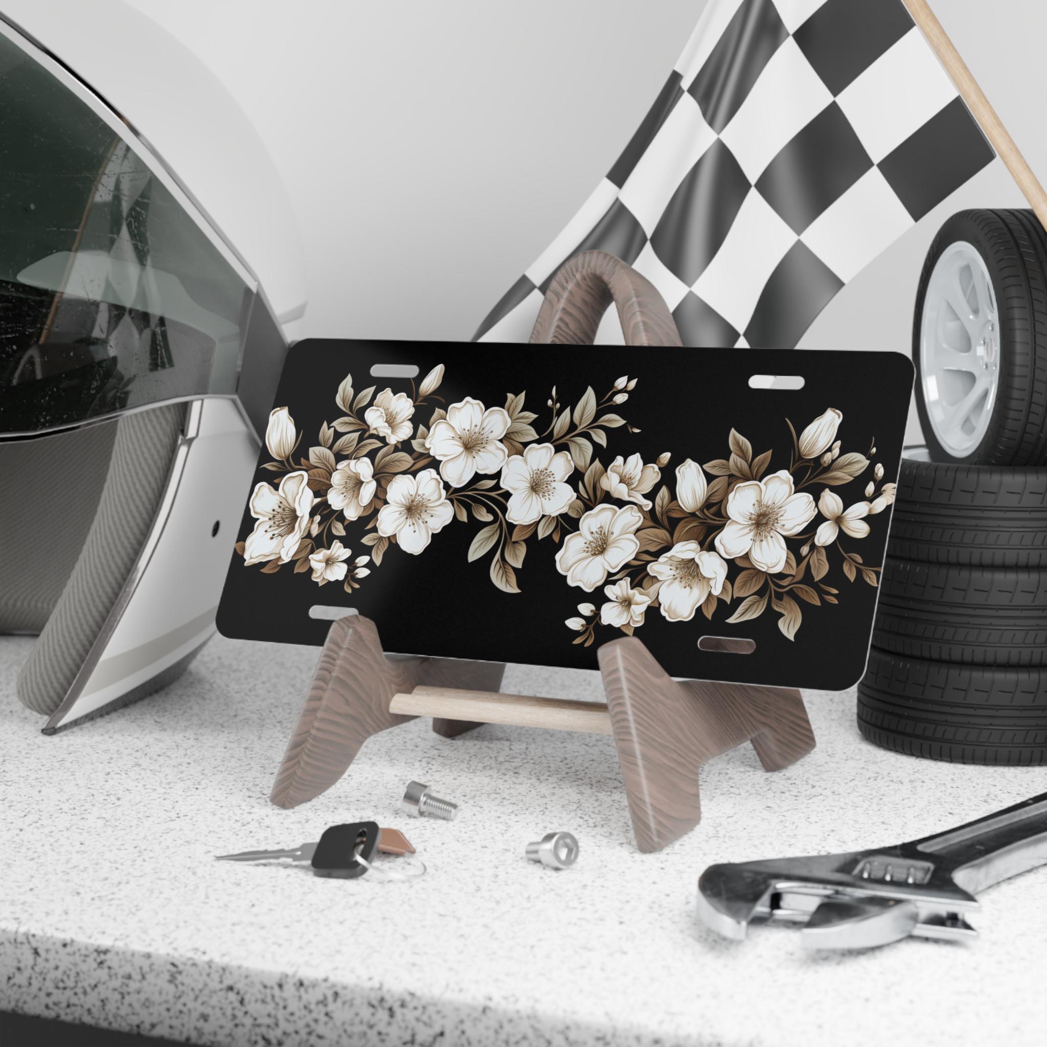花柄ナンバープレート、車の前面用ナンバープレート、花柄デザイン