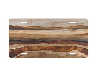 Placa de vanidad marrón, placa de vanidad abstracta, placa de vanidad de aluminio, placa decorativa exterior delantera para coche, decoración para coche, regalo, compre varios