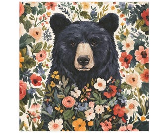 Floral Black Bear Car Magnet | Vehicle Magnet Floral Wildlife Decal Vehicle Decoration Outdoor/Indoor Square Magnet Durable Car Decor