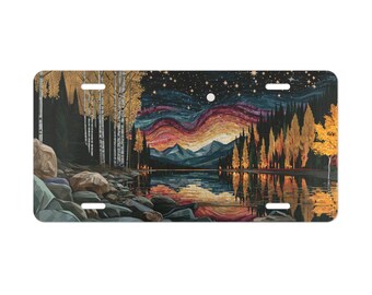 Vanity Plate Mountain Night Scene Stars Sky Car Accessory License Plate Custom Front Plate Metal Gift Unique Car Decor Night