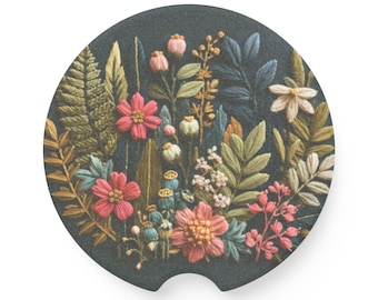 Wildflower Illustration Soapstone Car Coaster | Floral Car Accessory