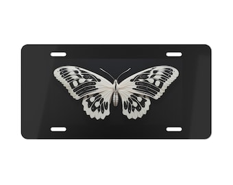 Moth License Plate Black and White Vanity Plate Front of Car Insect Bug Night Metal Sign Auto Tag  Christmas Gift Adult Present