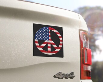 American Flag Peace Sign Car Magnet | Patriotic Vehicle Magnet Vehicle Decoration Outdoor/Indoor Square Magnet Durable Car Decor