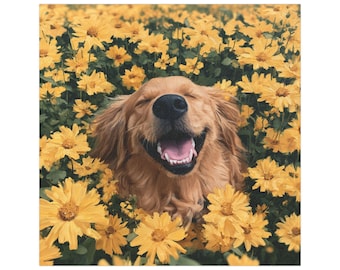Golden Retriever in Yellow Flowers Car Magnet | Cute Dog Floral Vehicle Decor Small Gift Idea Christmas Birthday Present
