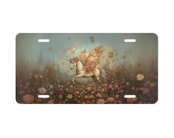 Placa decorativa de aluminio con diseño de unicornio para el exterior del coche. Regalo ideal para decorar tu vehículo. Compra varias placas metálicas para coches.