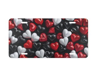 Hearts Vanity Plate Red White Black Front of Car Car Decoration Car Accessory License Plate Metal Sign Auto Tag  Vehicle Decoration
