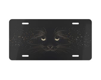 Placa decorativa con cara de gato negro para la parte delantera del coche. Decoración para coche. Accesorio para coche. Placa de matrícula metálica. Etiqueta para coche. Decoración para vehículos.