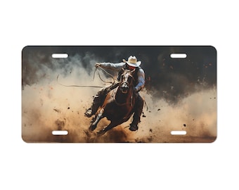 Cowboy License Plate Rodeo Horse Country Vibes Vanity Plate Front License Plate Riding a Horse Front of Car Metal Sign Auto Tag