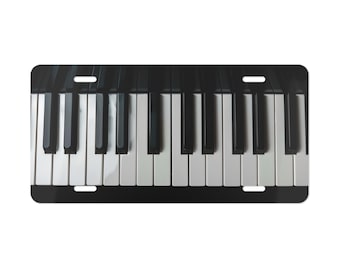 Placa decorativa de piano en blanco y negro, regalo para músicos, para la parte delantera del coche, decoración para coche, accesorio para coche, placa de matrícula metálica, etiqueta para coche.