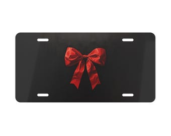 Red Ribbon Black Vanity Plate Front of Car Car Decoration Car Accessory License Plate Metal Sign Auto Tag  Vehicle Decoration