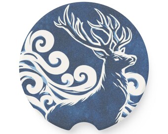 Deer Illustration Car Coaster | Soapstone-style Drink Holder New Driver Present Teacher Appreciation Gift Inexpensive Gift Idea