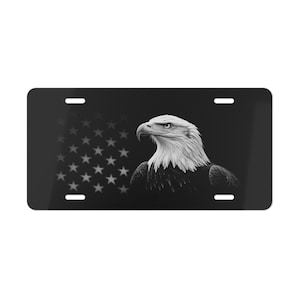 ON SALE, American Flag Eagle Vanity Plate Black White Stars, Front of Car, Car Decoration, Car Accessory, License Plate