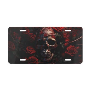 ON SALE, Skull and Roses License Plate, Vanity Plate, Gothic, Emo, Punk Style, Front of Car