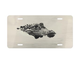 Aligator Vanity Plate Swimming Hunting Front of Car Car Decoration Car Accessory License Plate Metal Sign Auto Tag  Birthday Gift