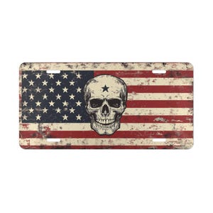 ON SALE, American Flag Skull Vanity Plate, Front of Car, Car Decoration, Car Accessory, License Plate