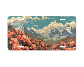 Pink Flowers Mountains Vanity Plate Nature Theme Car Decor Vehicle Accessory Present  Driver Option to Buy Multiple Back to School Gift