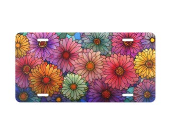 Flower Stained Glass Vanity Plate Gift for Mom Present Teen Driver New Car Gift Vehicle Decor Floral Option to Buy Multiple