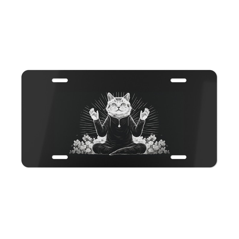 Yoga Cat Vanity Plate Nummerplaat Voorkant van auto Voorkant van auto Auto Decoratie Auto-accessoire Kentekenplaat Metalen Bord Auto Tag afbeelding 1