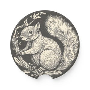 Forest Animal Squirrel Car Coaster Stone Cup Holder Insert Moisture Control Pad Auto Decor Gift For Her