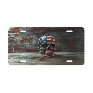 ON SALE, Skull Vanity Plate American Flag, Front of Car, Car Decoration, Car Accessory, License Plate