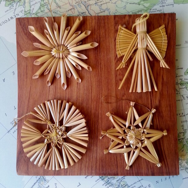 Set of Four Vintage Swedish Straw Star/ Snowflake/ Angel Ornaments Christmas Holiday Decoration Scandinavian Folk Art Tree Decor #4