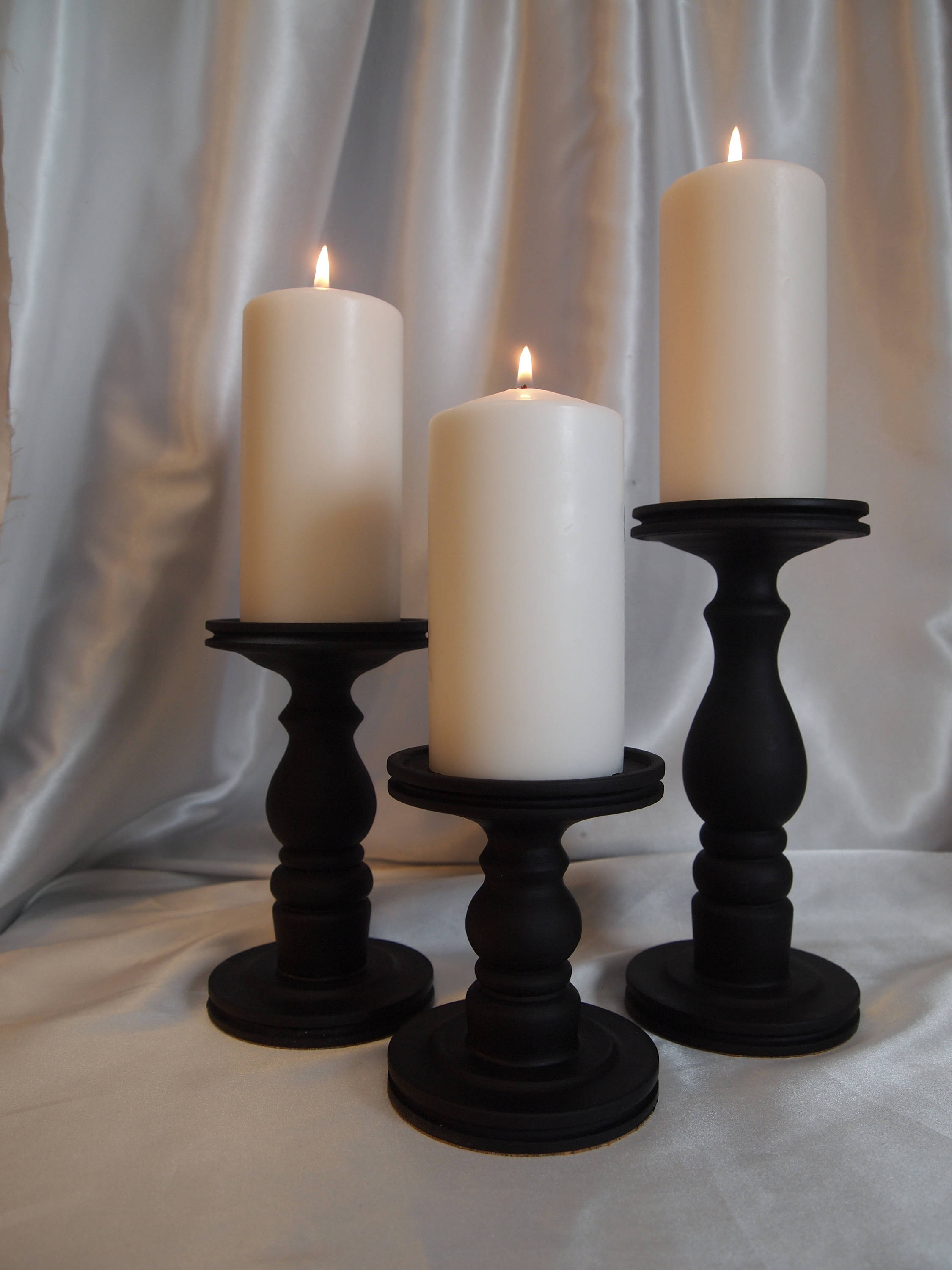 Flat Black Wooden Candle Holder Set of 3 Lathe turned Made Etsy
