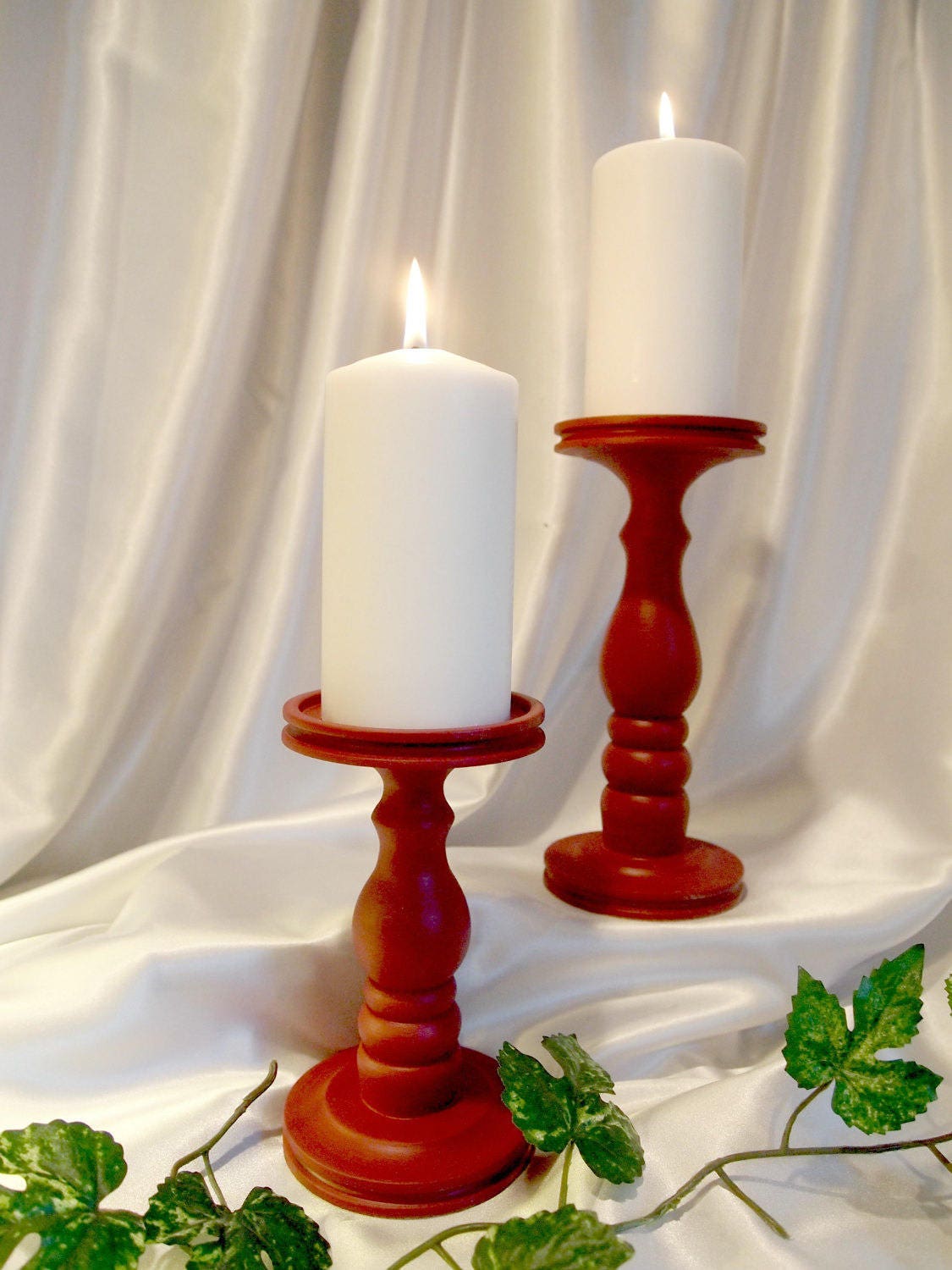 Pottery Red Pillar Candle Holders Set of 2 Etsy