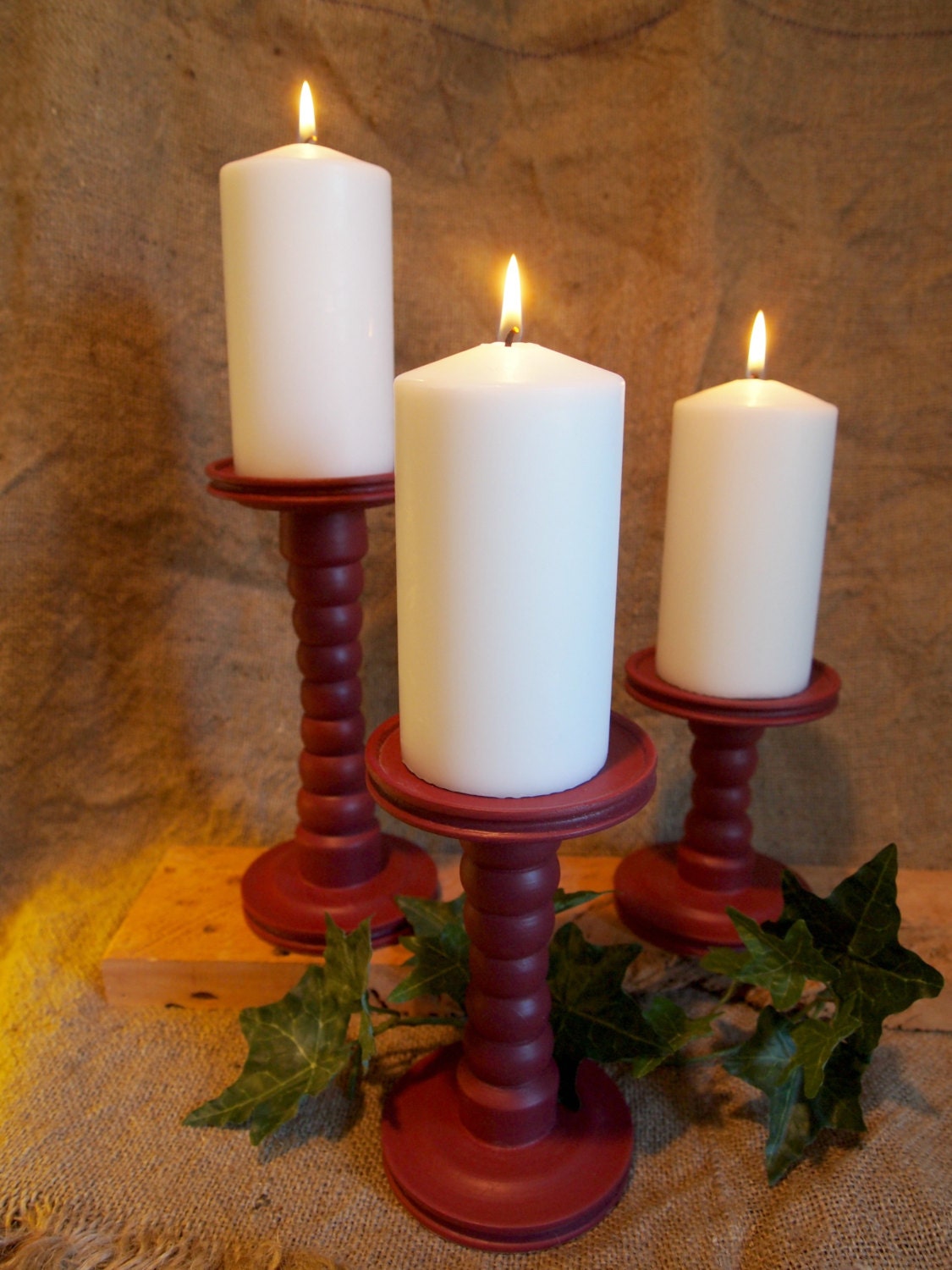 Pottery Red Pillar Candle Holders set of 3 Etsy