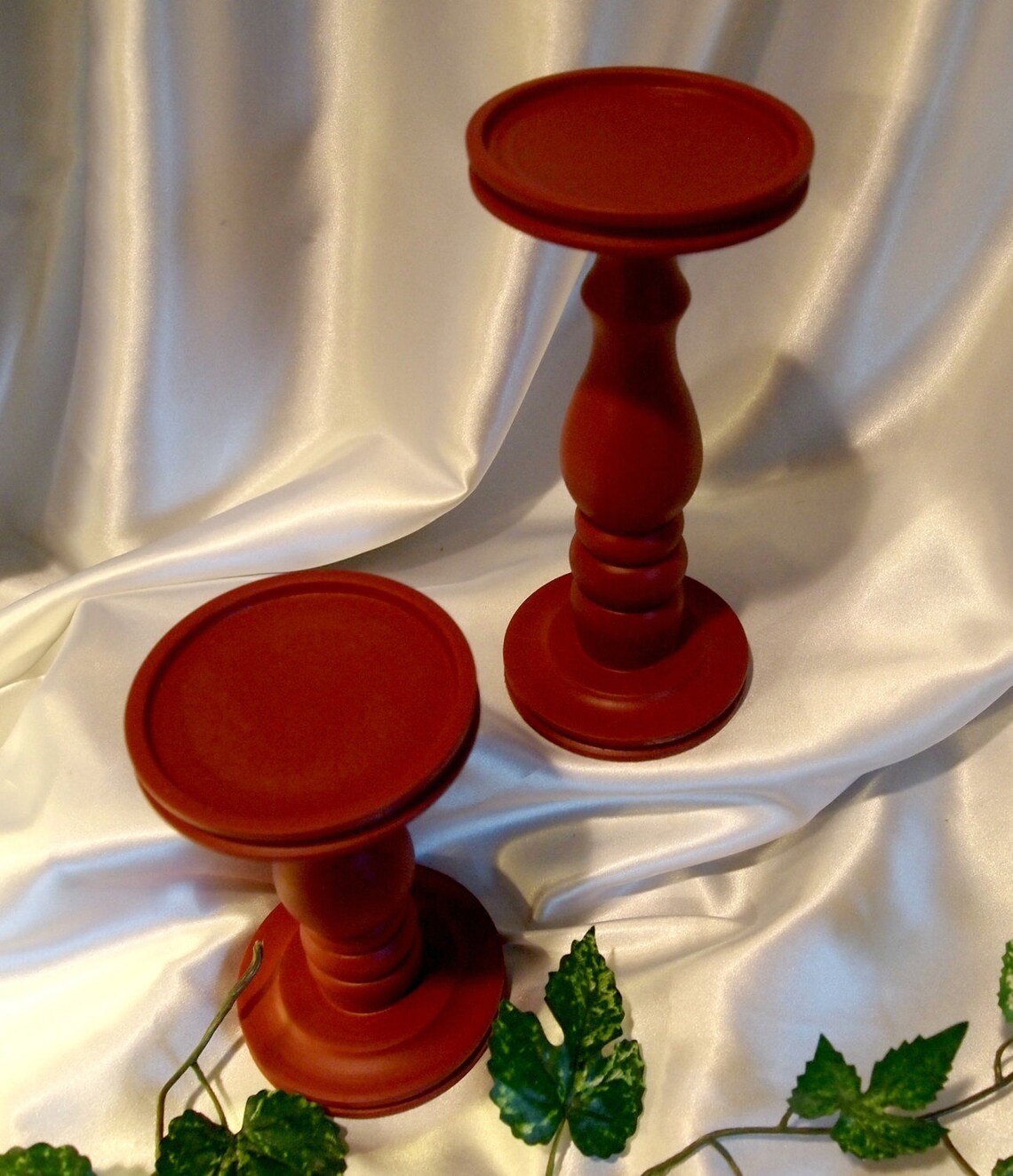 Pottery Red Pillar Candle Holders Set of 2 Etsy