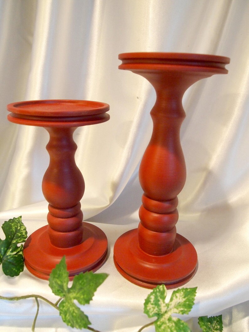 Pottery Red Pillar Candle Holders Set of 2 Etsy