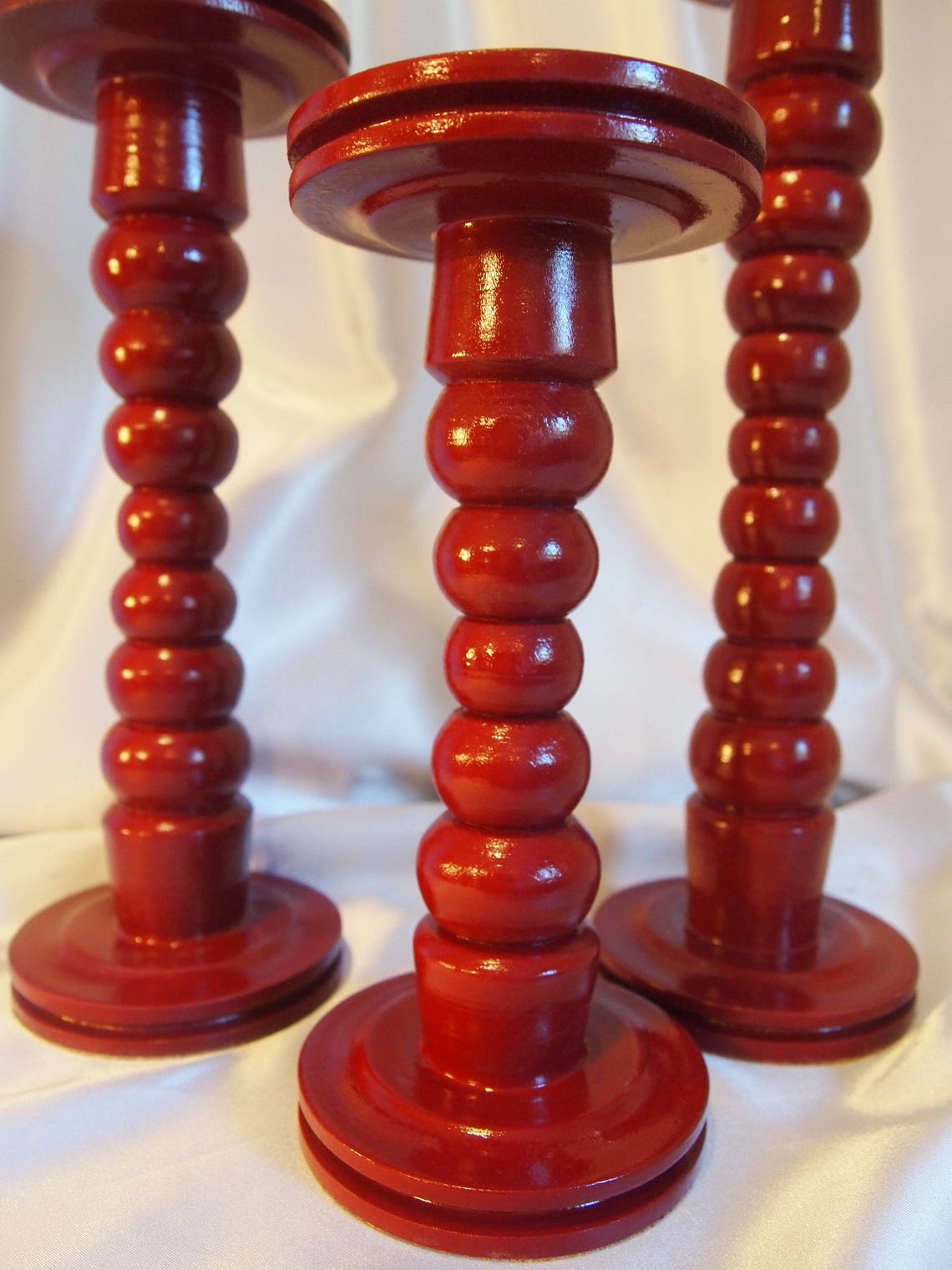 Latheturned Wooden Candle Holders High Gloss Posh Red Set Etsy UK