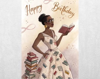 Birthday Girl Reader Card, Book Lover Gift, Booktok, Bookworm, Black Woman Art, Digital Download